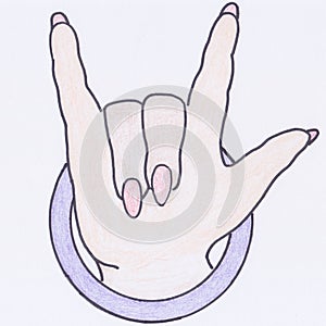 Sign Language, I Love You, Hand Drawn Image