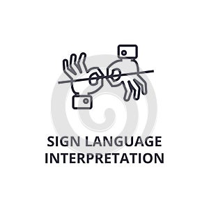 Sign language interpretation line icon, outline sign, linear symbol, vector, flat illustration