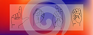 Sign Language Love - vector illustration. Colorful I Love You sign hand gesture. Abstract valentine's day facebook cover