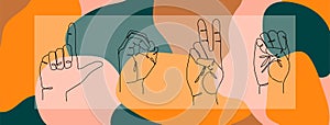 Sign Language Love - vector illustration. Colorful I Love You sign hand gesture. Abstract valentine's day facebook cover
