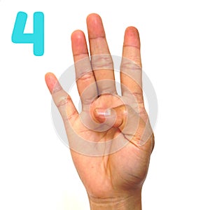 Sign language number 4 for the deaf . Finger spelling ASL. Hand gesture number four