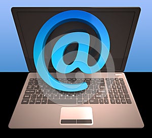At Sign Laptop Shows Email on Web