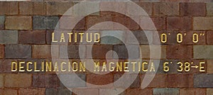 Sign of Latitude 0 at Middle of the world Monument in Quito