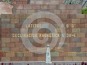 Sign of Latitude 0 at Middle of the world Monument in Quito