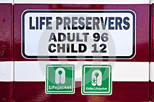 Sign for life Preservers on a ferry photo