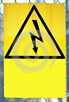 Sign with lightning for Shock Hazard risk photo