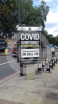 Sign in London testing for covi19