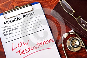 Sign low testosterone in a form.