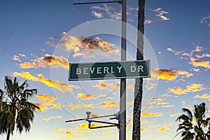 Sign for the luxurious and well-known street of Beverly Drive in Beverly Hills in the city of Los Angeles.