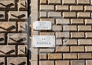 Sign of the Main Rambla of Barcelona on the Wall, Spain