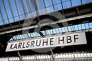 sign of the main station of karlsruhe germany