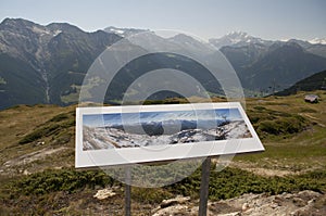 Sign with map of mountain peaks