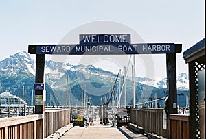 Sign Marking Entrance to Seward Boat Harbor Alaska