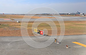 sign markings on taxiway for direction at International airport