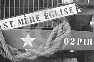Sign on military vehicle of st. mere eglise, d-day