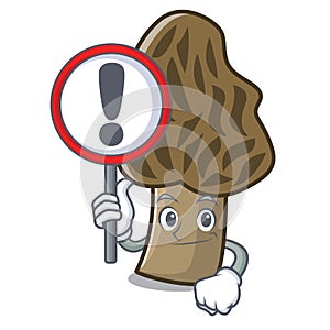 With sign morel mushroom character cartoon