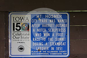 Sign at Mount Hosmer Iowa scenic overlook.