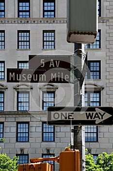 Sign for Museum Mile and 5th Avenue, Guggenheim Museum, New York, USA. photo