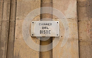 Sign with the name Carrer del Bisbe photo