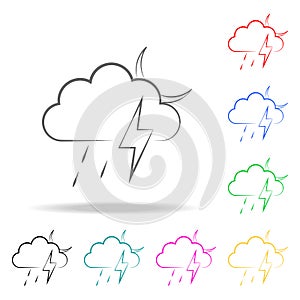 a sign of a night rain with a thunder-storm icon. Elements of weather multi colored icons. Premium quality graphic design icon. Si