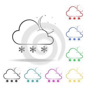 a sign of a nighttime snow icon. Elements of weather multi colored icons. Premium quality graphic design icon. Simple icon for web