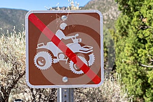 Sign for no 4x4 ATV all terrain vehicles or off roading sign