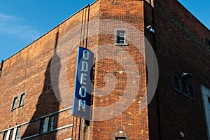 Sign for the Odeon cinema on George Street, Oxford city center.