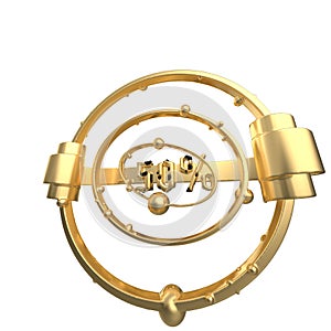 The sign -50off. Made of gold metal isolate on white background. 3d illustration