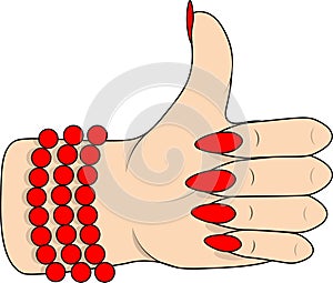 Sign okay finger up cool emogi vector illustration sticker red nails hand woman