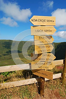 Sign over the volcano in azores island photo