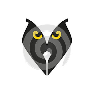 Sign owl in the form of a pen for ink, for illustrator, writer