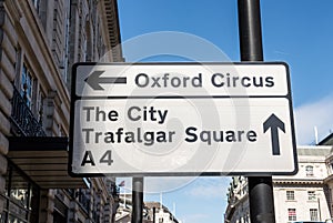 Sign Oxford Circus and Trafalgar Square