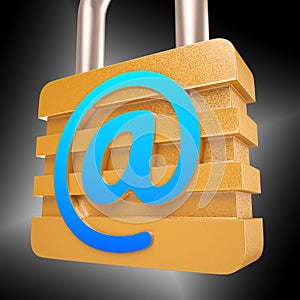 At Sign Padlock Shows Secure Internet Mail