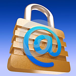 At Sign Padlock Shows Security Online Communication