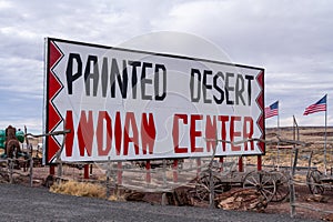 A sign for the Painted Desert Indian Center along old Route 66 and Interstate 40