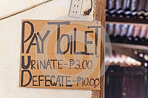 Sign Pay Toilet in Banaue village, Luzon island, Philippin