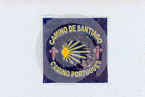 Sign of the pilgrimage route the Camino Portugues.