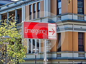 Sign Pointing Direction to Hospital Emergency Entrance