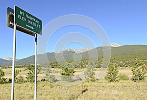 Sign Pointing to Mount Harvard, Colorado 14er in the Rocky Mountains photo