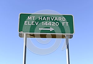 Sign Pointing to Mount Harvard, Colorado 14er in the Rocky Mountains photo