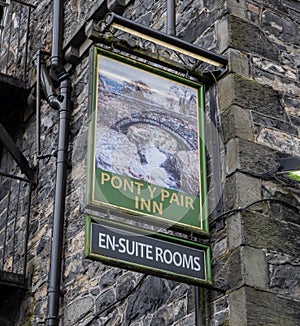 Sign for Pont y Pair inn Betws y-coed North Wales March 2020