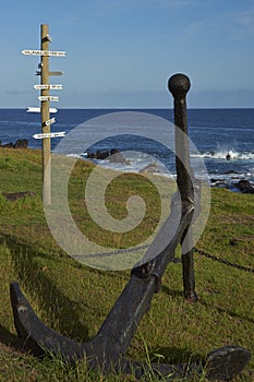 Sign post on Easter Island, Chile