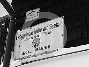 Sign post of Lengrieser HÃÂ¼tte, Bavaria, Germany