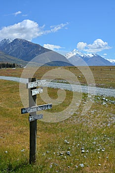 Sign Post on Mesopotamia Station Road, New Zealand photo