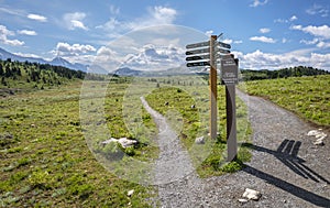 Sign Post in Sunshine Meadows at Mount Assiniboine Provincial Park, British Columbia