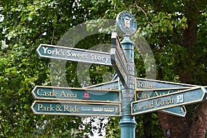 Sign post in York in England