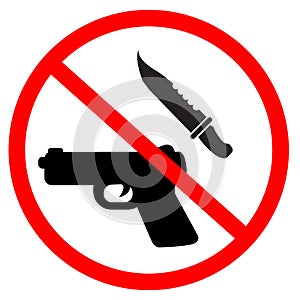 Sign prohibited gun and knife on white background. weapon prohibited sign. no weapons security symbol. flat style