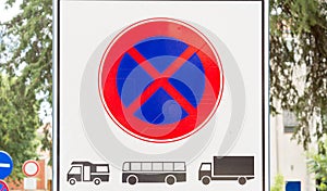 Sign Prohibition of parking and stopping heavy vehicles: Vans, Buses and Trucks