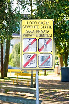 Sign of prohibitions monastery of Barbana