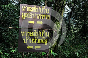 Sign Provide directions during the journey to Doi Moi, Chiang Mai
